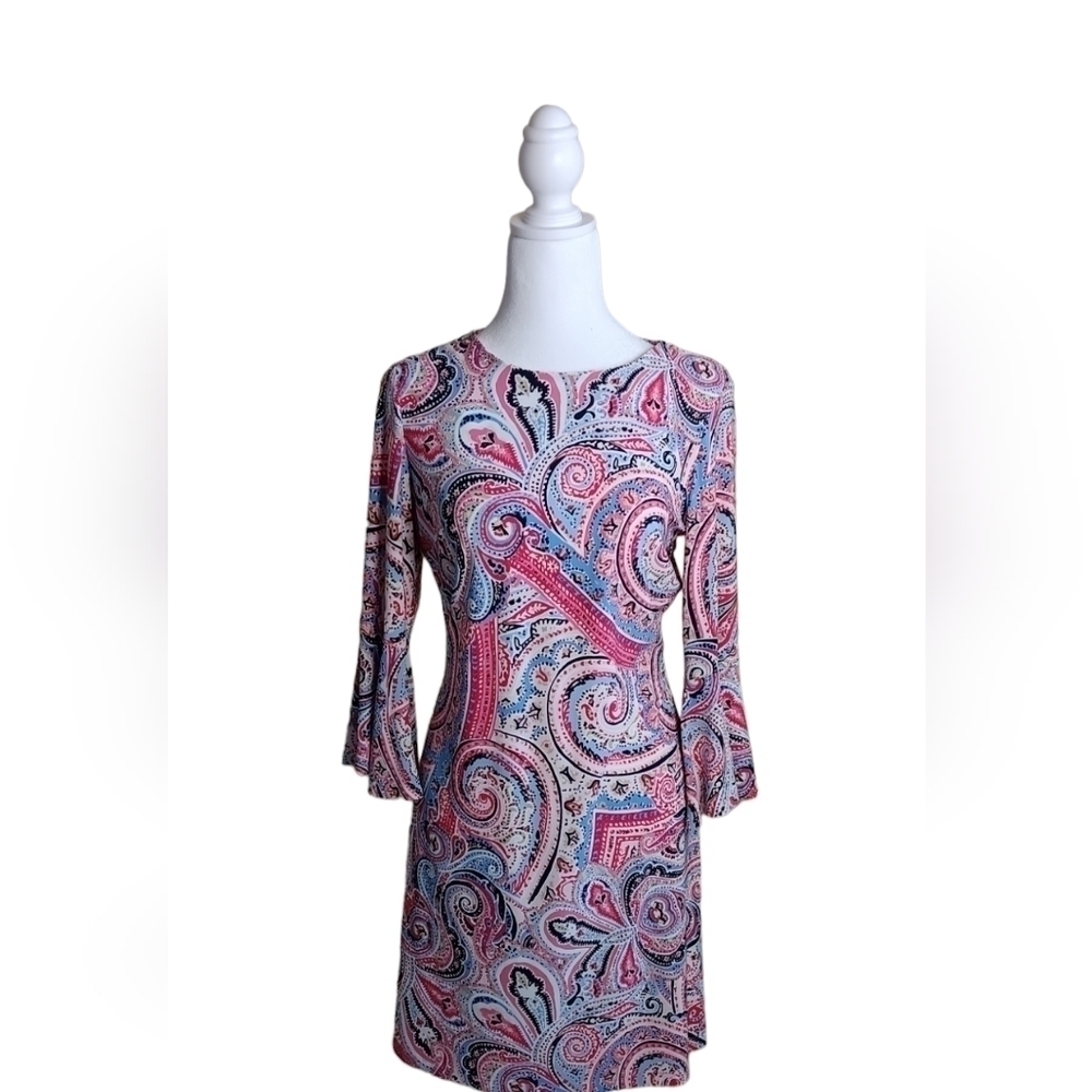 Tommy Hilfiger Women's Multi Colored Paisley 3/4 Bell Sleeve Dress. Size…